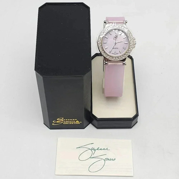 Suzanne Somers Collection Women Quartz Watch Rhinestone Pink Silicone Strap - Picture 1 of 5